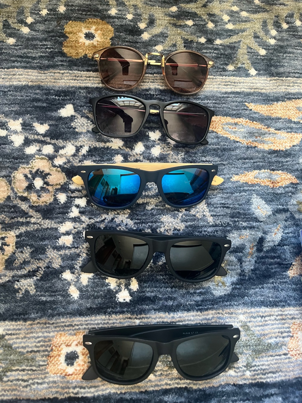 Lot of 5 Sunglasses - Mixed Frame Styles with Blue Mirrored Pair